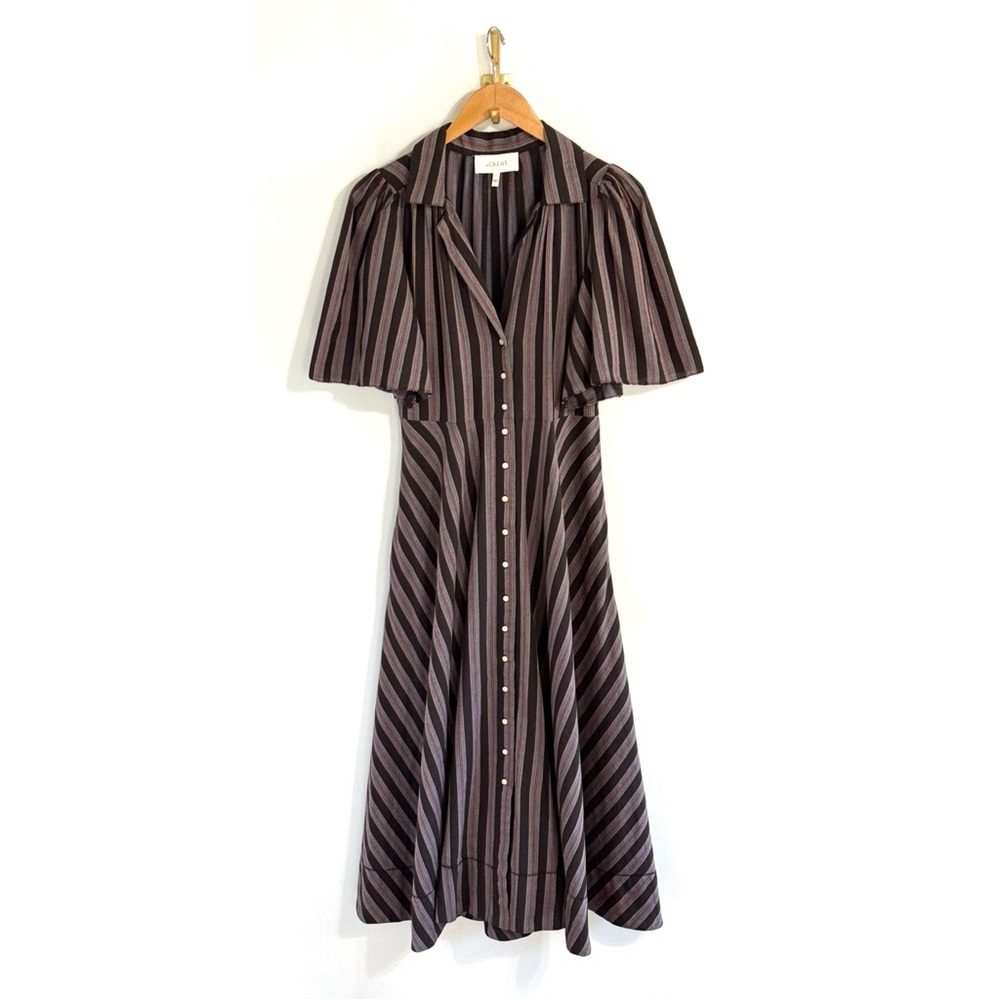 THE GREAT. The Bridge Midi Short-Sleeve Striped Shirt Dress - Picture 2 of 6